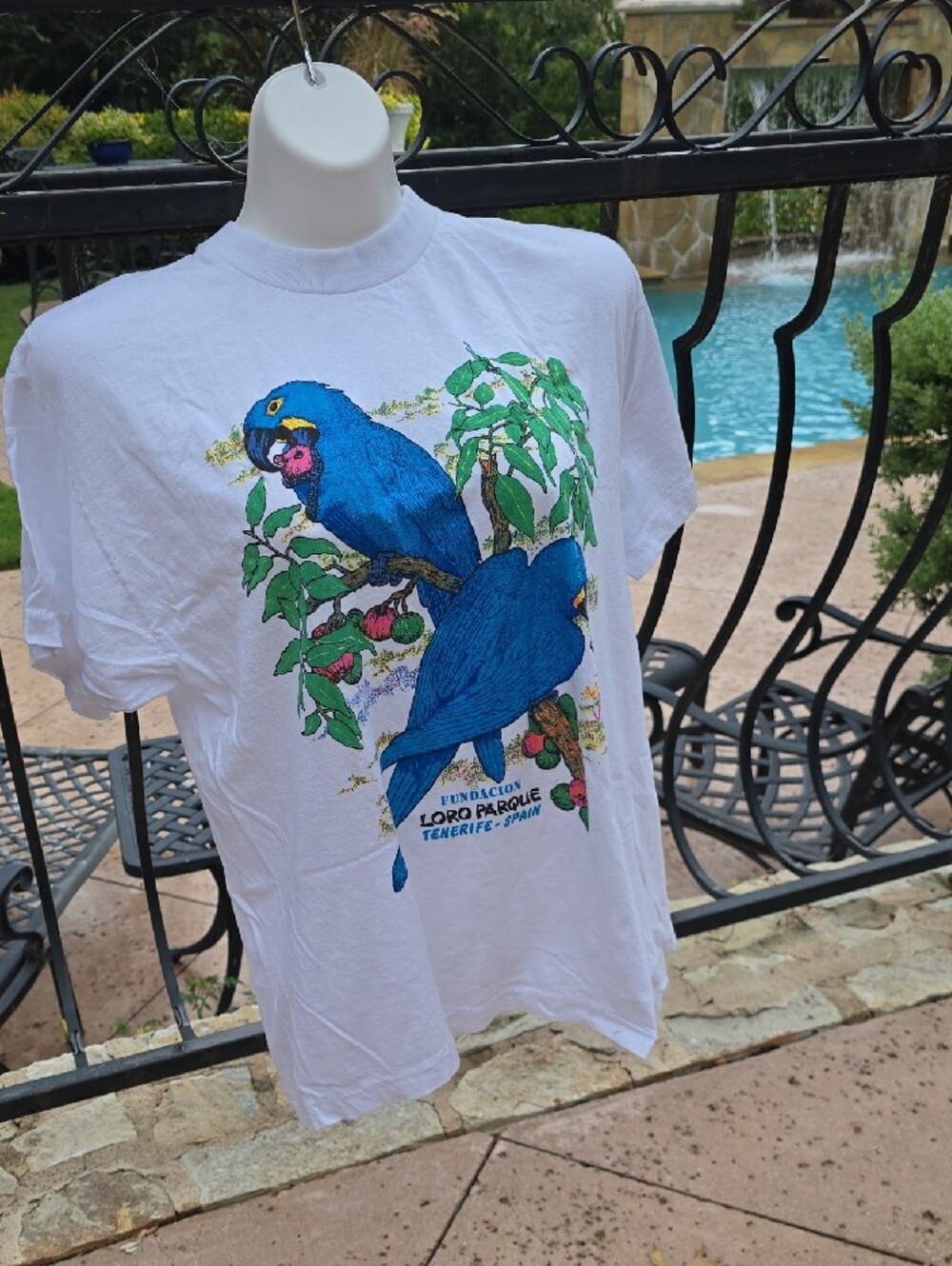 Bright Blue PARROTS from Tenerife, Spain, on a T-Shirt!